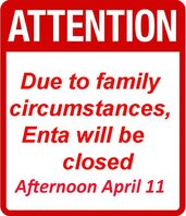 We will be closed from 12:00 on April 11 due to the funeral of a former colleague.